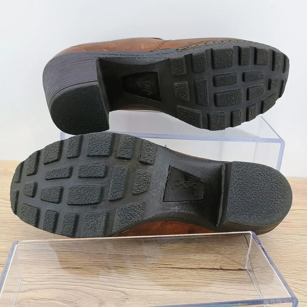Boc Born Heeled Shoe Womens 8 Brown Leather Slip On Block Heel Comfort Shoes